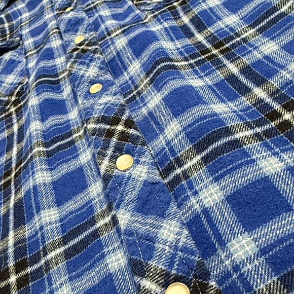 Wrangler Pearl Snap Shirt Men’s L Blue Plaid Cotton Western Flannel Long Sleeve - Picture 4 of 6